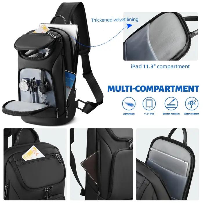 HcanKcan sac à bandoulière pour hommes d'affaires sac de poitrine étanche à la mode pour IPad 11 pou