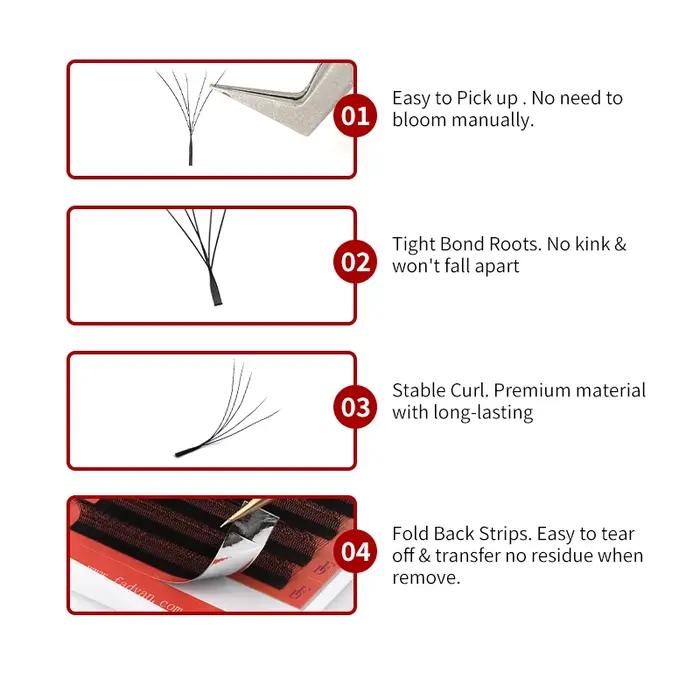 FADVAN 10 pièces Extensions de cils en forme de W YY/3D/4D/5D 0,07 mm LU/L/C/D pour professionnels,