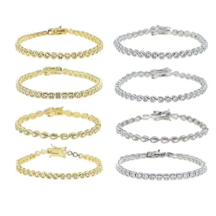 Bracelet en zircone cubique 5A CZ, lunette géométrique de différentes formes, chaîne de Tennis, bijo
