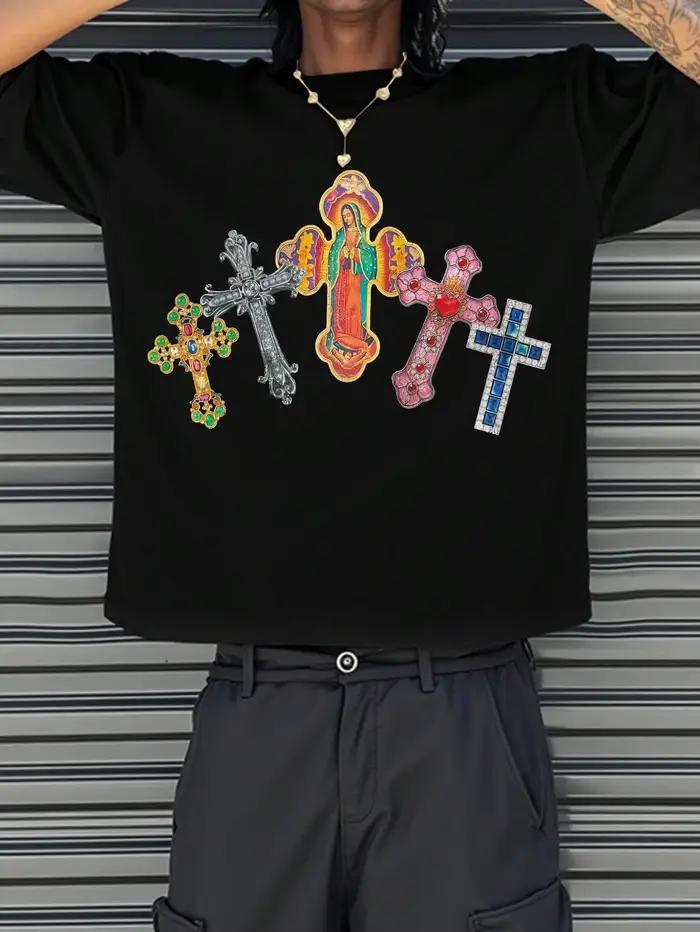 Hommes confortable hommes blanc col rond T-Shirt croix jésus imprimé T-Shirt Vintage chemise graphiq