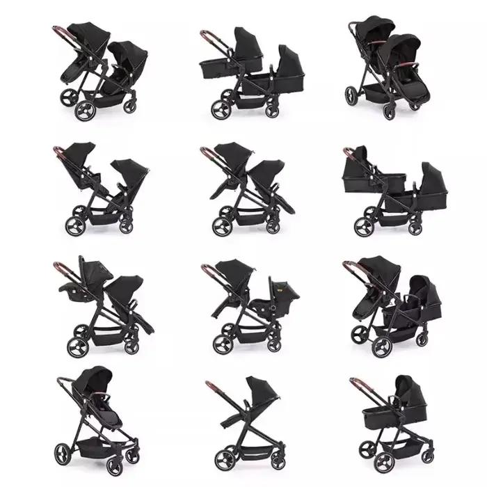 NOUVEAU Poussettes jumelées ultra-légères, poussettes multifonctions avec sièges auto, 3-en-1 pliabl