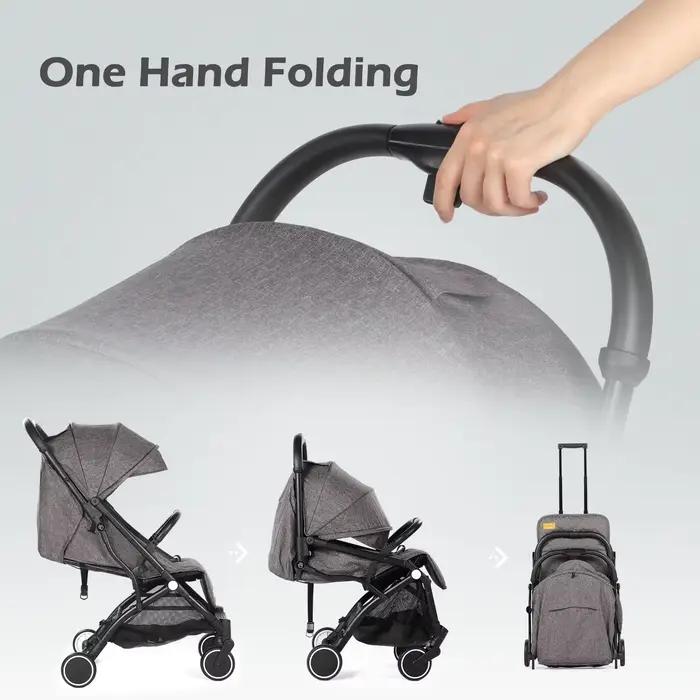 Poussette bébé, poussette compacte pliable d'une seule main avec housse de pluie et moustiquaire, po