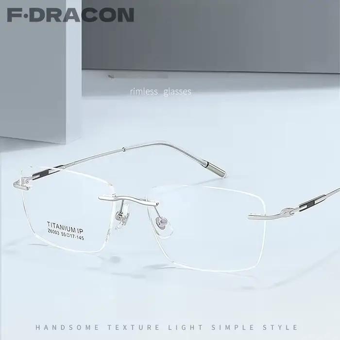 F · DRACON lunettes sans cadre en titane pur lunettes carrées simples et rétro pour hommes monture o
