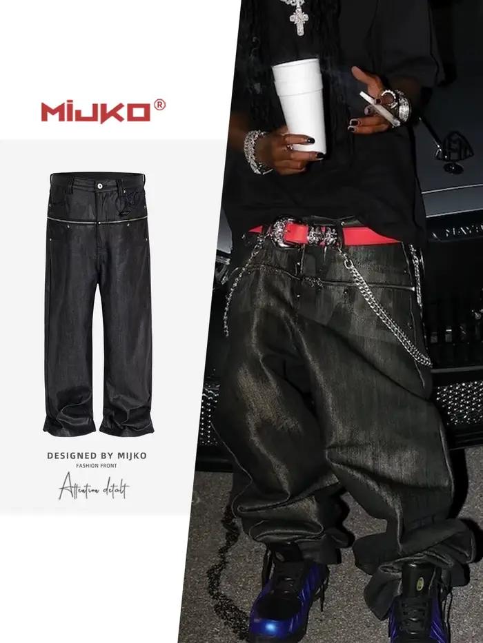 MIJKO unisexe brosse cire fermeture éclair Original vache jean hommes et femmes Denim pantalon ZJ117