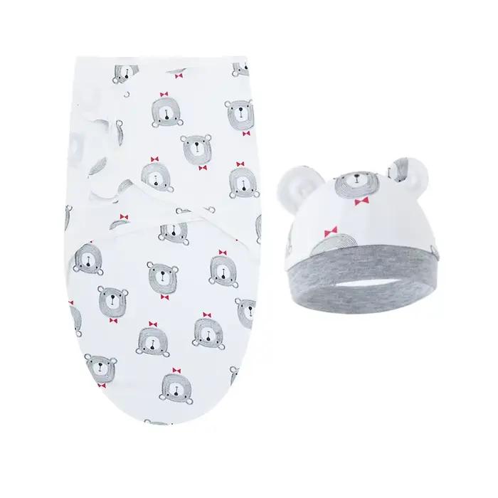 Ensemble de couverture et de chapeau pour bébé de 0 à 6 mois, en coton imprimé de dessin animé, emma
