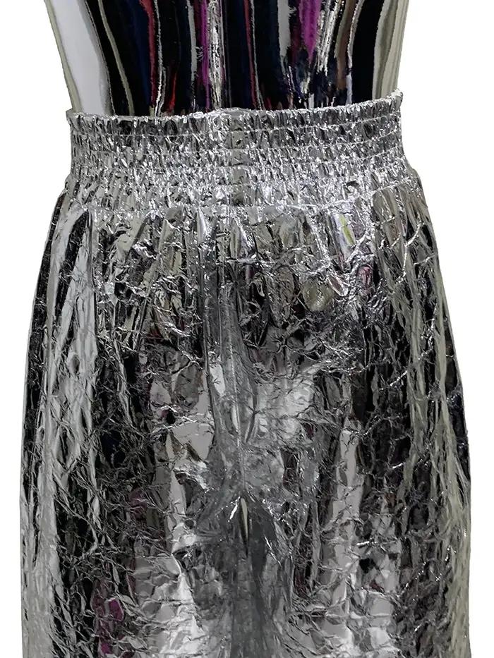 Lautaro été automne brillant argent Faux cuir Shorts pour hommes avec taille haute élastique Y2K Str