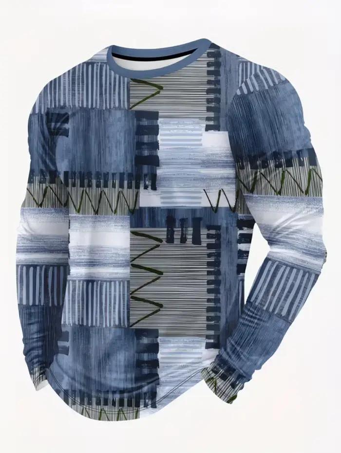 T-shirt vintage à manches longues pour homme, imprimé rayures, haut tendance printemps-automne, t-sh
