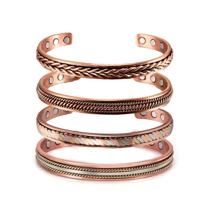 Bracelet magnétique torsadé en cuivre pur, bracelets à manchette réglables pour hommes et femmes, so