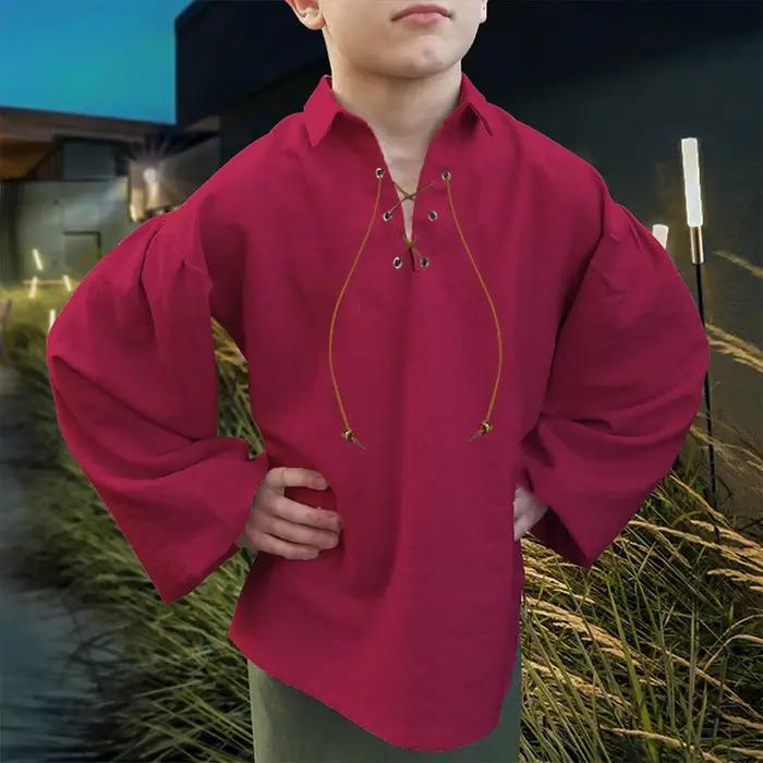 Chemise de pirate médiévale pour garçons Bbalizko, hauts écossais Jacobite Renaissance à lacets pour