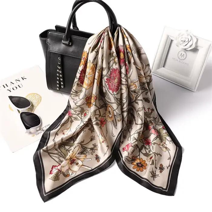 Foulards de luxe imprimés pour femmes, foulard en soie, décorations florales, petites cravates, band