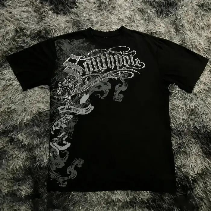 Classique Y2K Style gothique T-shirt imprimé surdimensionné T-shirt haute rue chemises gothique col