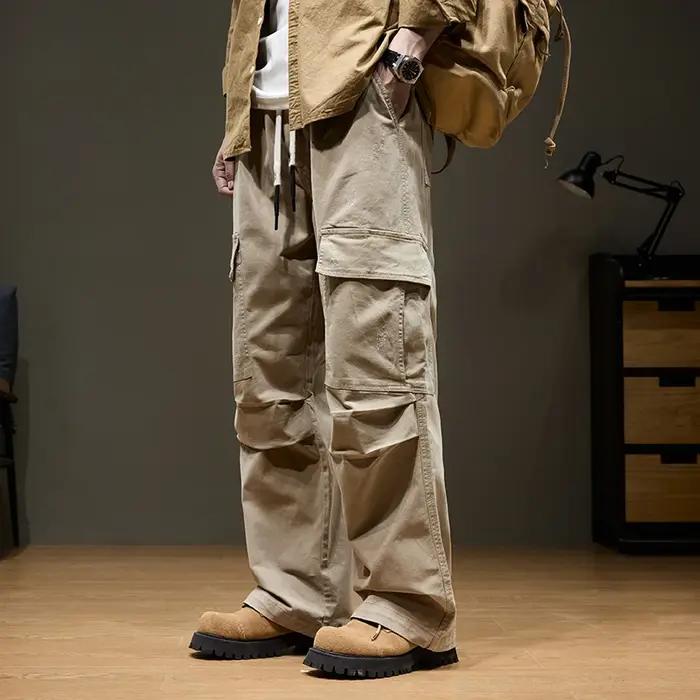 Pantalon Cargo Baggy pour hommes, avec poches, 100% coton, cordon de serrage, taille élastique, jamb