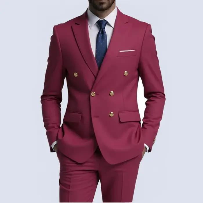 Mode nouveaux hommes loisirs Boutique affaires Banquet couleur unie mariage Double boutonnage Slim F