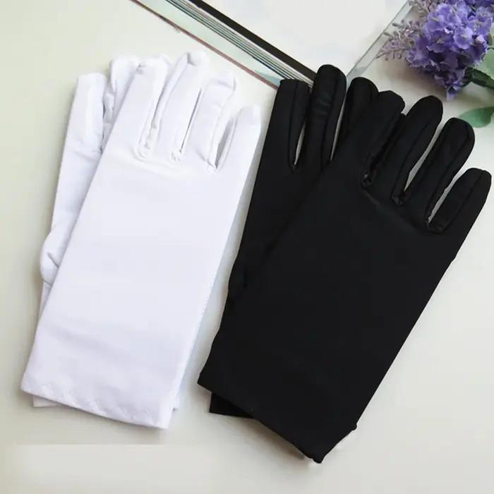 1 paire printemps été gants en Spandex noir blanc étiquette mince gants extensibles danse serré blan