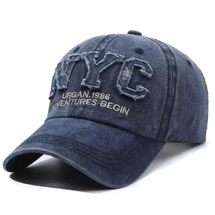 Nouvelle Arrivée Casquette de Baseball Vintage à Grande Lettre NYC pour Hommes en Coton Lavé Printem