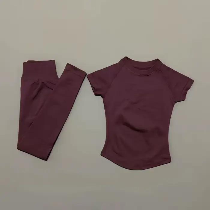 Ensemble de 2 pièces HISTELLO pour femmes : tenue de sport, gym, yoga sans couture à manches courtes