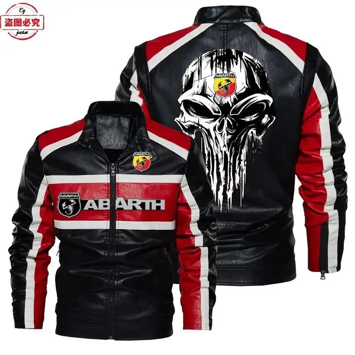 Veste en cuir avec logo de voiture ABARTH, veste rétro en cuir pu, coupe-vent, veste d'automne et d'