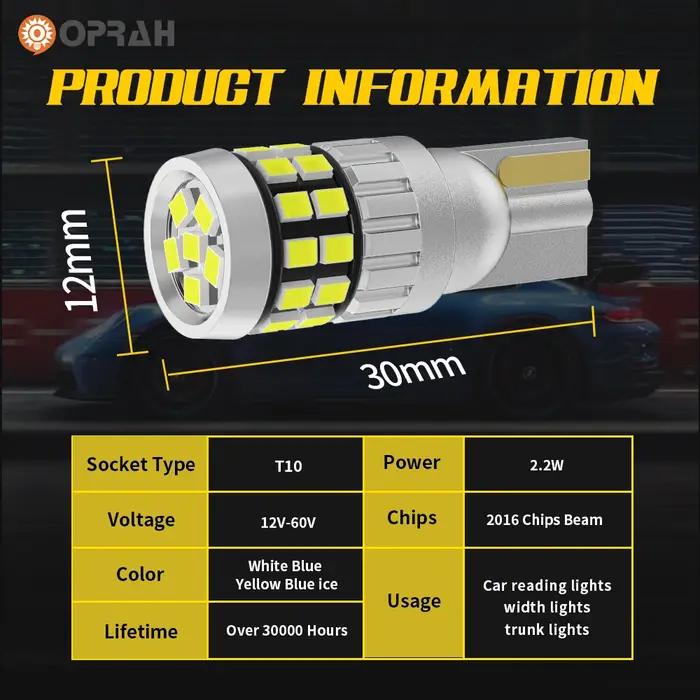 Oprah 2 pièces LED 12V 24V T10 W5W lumières voiture intérieur lecture ampoules Canbus sans erreur po