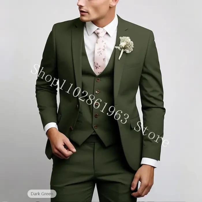 Costumes de mariage 3 pièces pour hommes, vert, élégant, formel, meilleur Blazer pour hommes, coupe