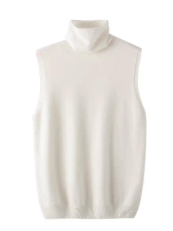 Femmes 100% laine mérinos pulls sans manches col roulé pull gilet laine tricots printemps automne hi