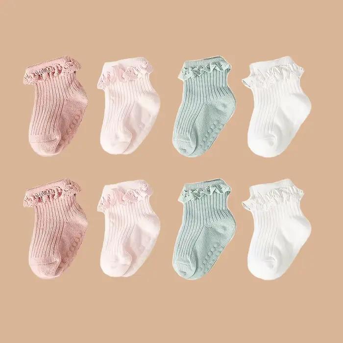 Lot de 2 paires de chaussettes en dentelle de couleur unie pour bébé fille de 0 à 6 mois, accessoire