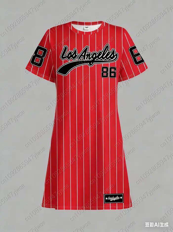 Robe T-shirt ample décontractée pour femme été 2026 NO.86 LOS ANGELES Imprimé Col rond Manches court