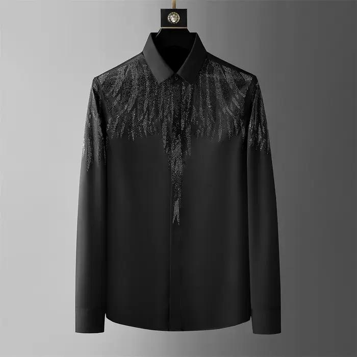 Chemise de luxe à manches longues pour hommes, avec strass, chemises décontractées, pour Banquet, fê