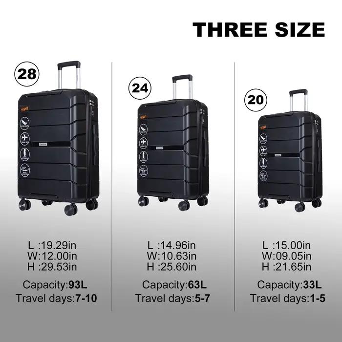 Travelhouse-Ensemble de Valises Rigides Légères avec Serrure TSA, Roues Spinner, PP, 3 Pièces, 20/24