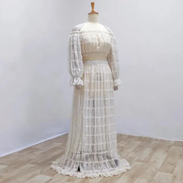 Robe de maternité plissée en mousseline de soie, Sexy, épaules dénudées, haut court, pour femmes enc