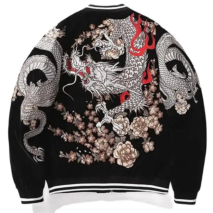 Garçon hommes Sukajan Souvenir vestes enroulé Dragon pivoine brodé manteaux amples Hip Hop Streetwea