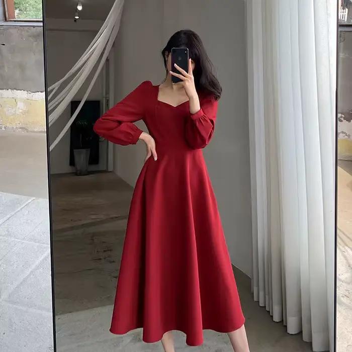 Manches longues bouffantes solide robe élégante femmes vêtements invité de mariage nouvel an femmes