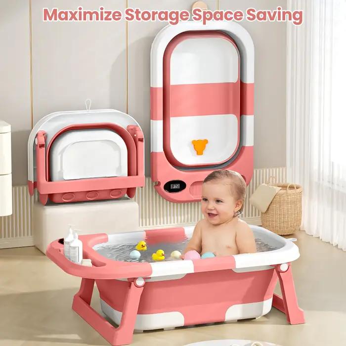 Baignoire pliable pour nouveau-né avec trou de vidange, baignoire pour tout-petits avec coussin soup