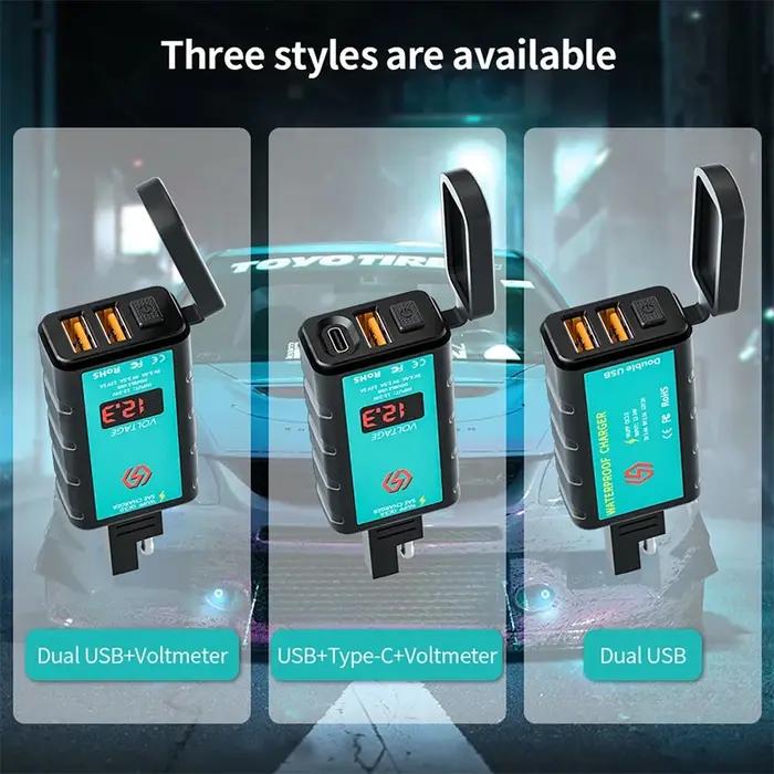 Chargeur USB étanche pour moto, interrupteur avec voltmètre, adaptateur de charge rapide, SAE vers U