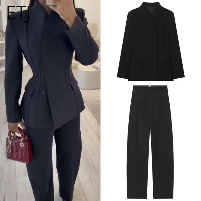 ETJ 2025 – veste de costume slim à col haut et pantalon décontracté assorti pour femmes, nouveau des