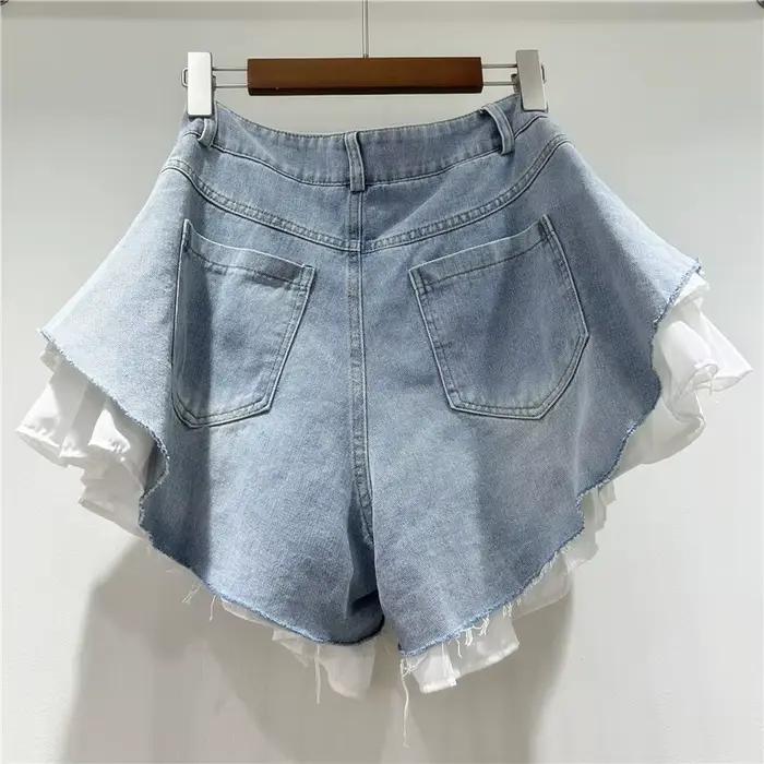 WTHT nouvelle mode femmes Patchwork ourlet lavage Denim Shorts 2025 été à la mode taille haute a-lig