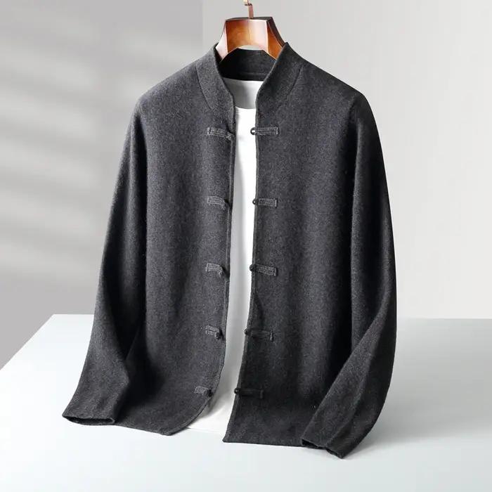 Cardigan rétro Tang pour homme, pull en cachemire, veste rembourrée tricotée, costume décontracté, 1