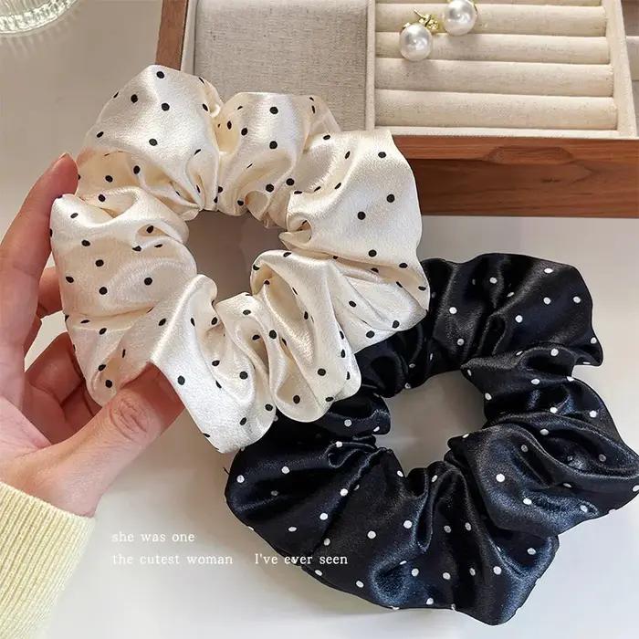 Chouchous coréens à pois noir et blanc, grandes bandes de cheveux pour femmes, attaches en corde pou