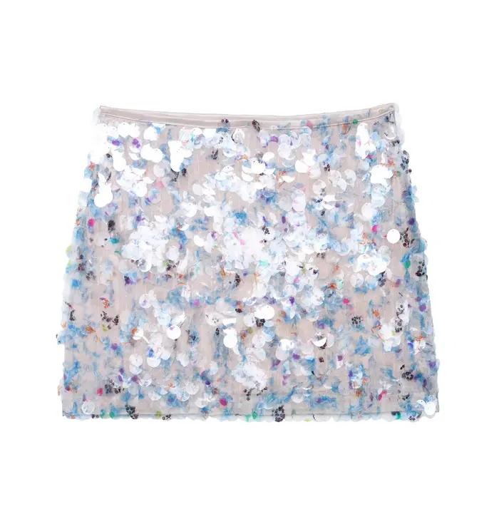 DUOPERI femmes Y2K avec paillettes solide a-ligne Mini jupe côté fermeture éclair taille haute femme