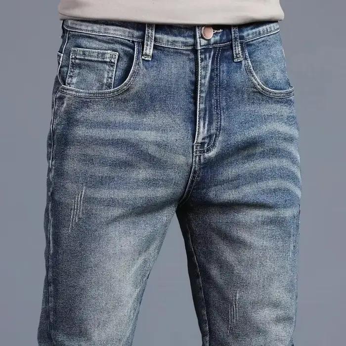 Jeans vintage brodés pour hommes, pantalons en denim Slim, petits pieds, mode coréenne, fjcommisted,
