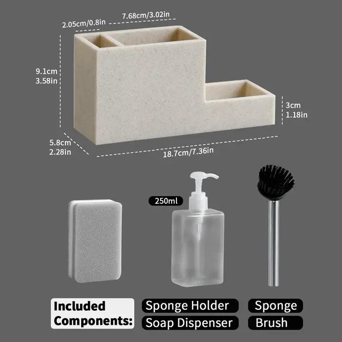 Porte-éponge et rangement d'accessoires de cuisine organisateur d'éponge avec porte-brosse et distributeur de savon pour une évier propre et ordonné