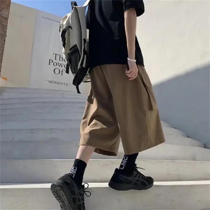 Shorts cargo hip-hop noirs tendance pour homme – Coupe slim décontractée, style urbain branché, idéa