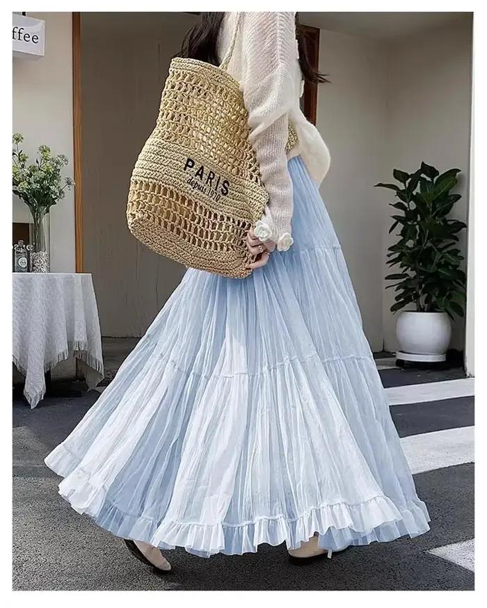 Jupe plissée élégante pour femme avec taille élastique, coupe ajustée, longueur longue, style A, ten