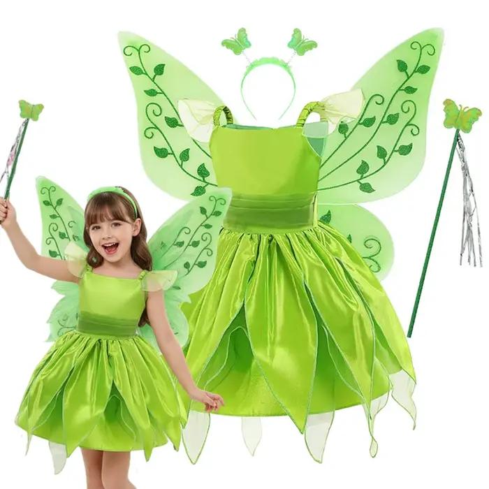 Robe de fée Cosplay pour filles, film classique Disney, elfe fée clochette, bretelles vertes avec ai