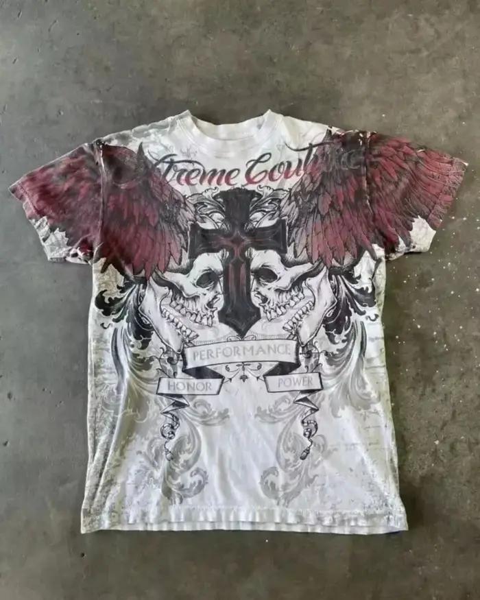 T-shirt vintage des années 2000, style punk et hip-hop, imprimé graphique, coupe oversize, col rond,