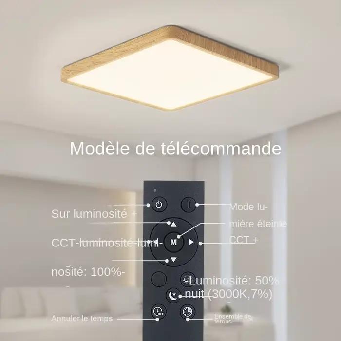 MARPOU Tuya plafonnier LED intelligent Grain de bois App commande vocale Alexa/Google télécommande plafonniers carrés sa