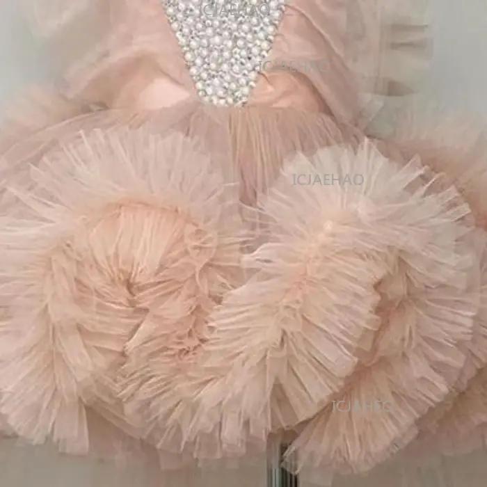 Robe Tutu Perlée pour Enfants avec Nœud et Longue Traîne, Robe de Cérémonie pour Filles, Tenue de Pr