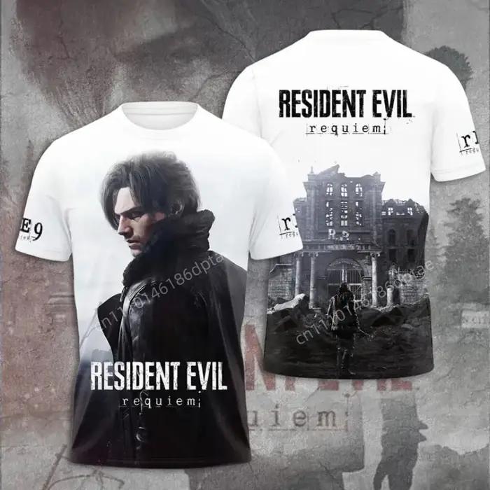 T-shirt imprimé 3D Resident Evil Requiem Leon S. Kennedy pour homme, streetwear décontracté à manche
