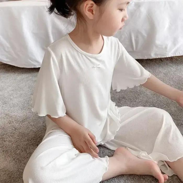 Ensembles d'été pour filles, ensemble fin à manches courtes pour enfants, vêtements de maison pour f