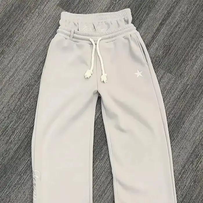 Harajuku – pantalon de survêtement ample à Double taille Y2K, couleur unie américaine, lettres brodé