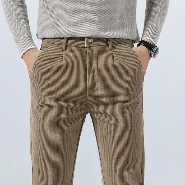 Pantalon décontracté en velours côtelé pour homme, collection Printemps-Automne 2026, coupe droite é